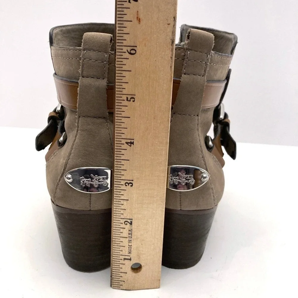 Coach Pauline Taupe Suede Ankle Booties Boots Womens 6.5M A8984 Zip Close